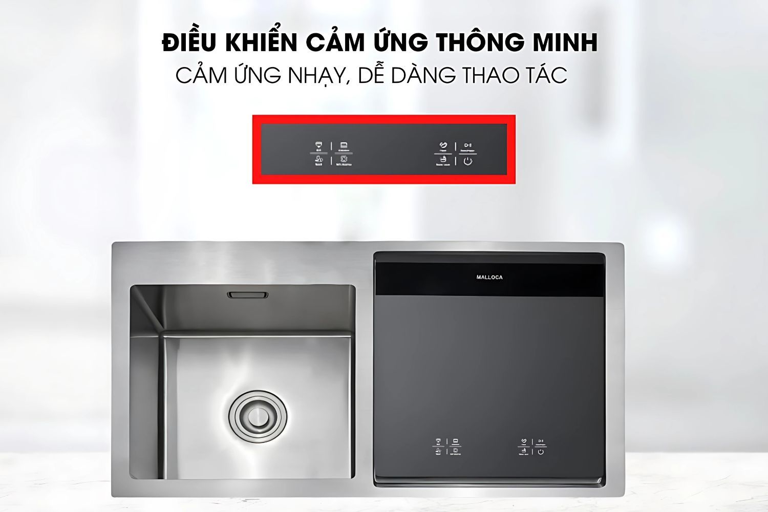 Máy rửa chén kết hợp chậu trang bị bảng điều khiển cảm ứng thông minh