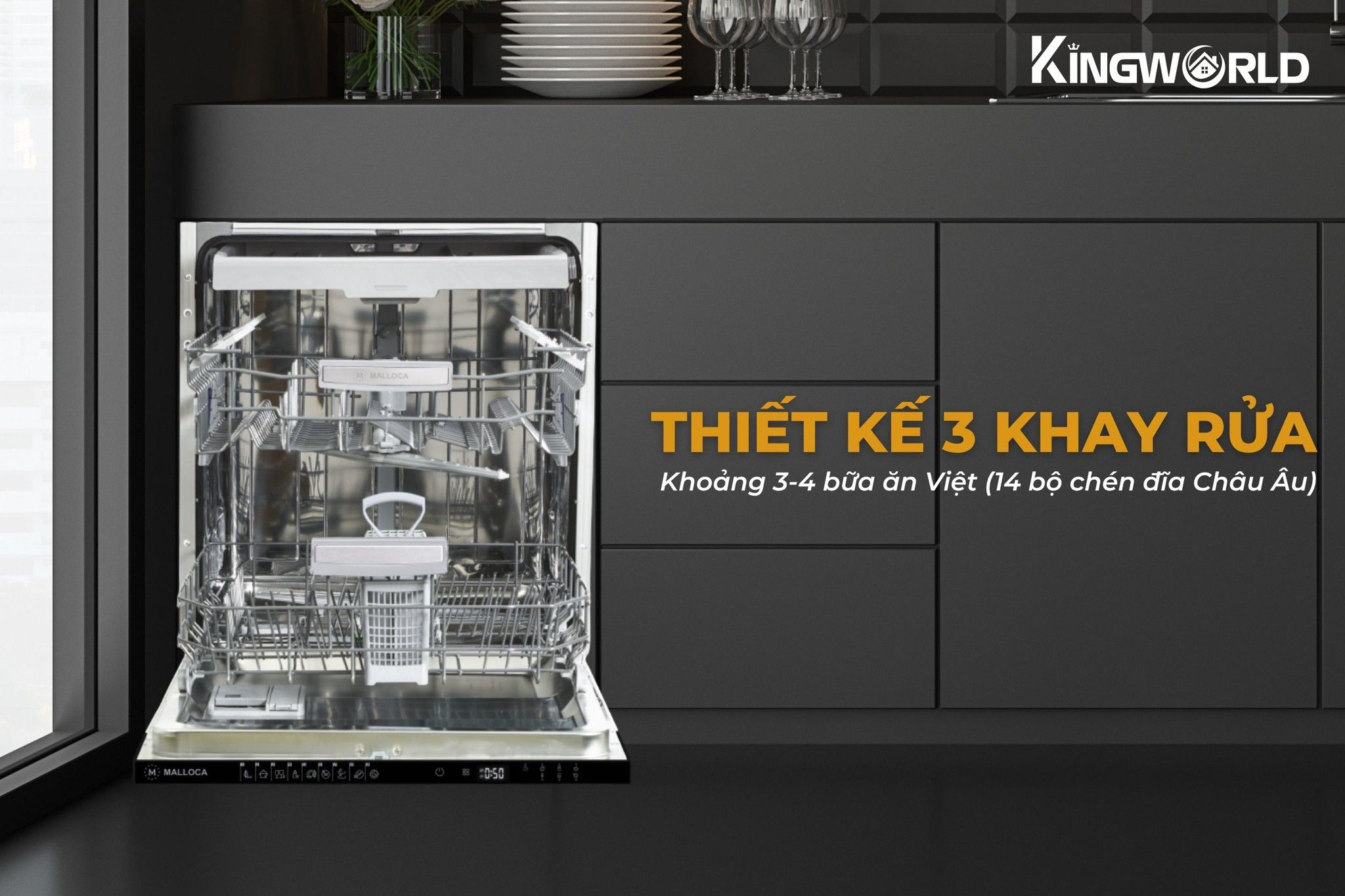 Máy rửa bát&nbsp;MDW14-B09FI thiết kế 3 giàn rửa riêng biệt
