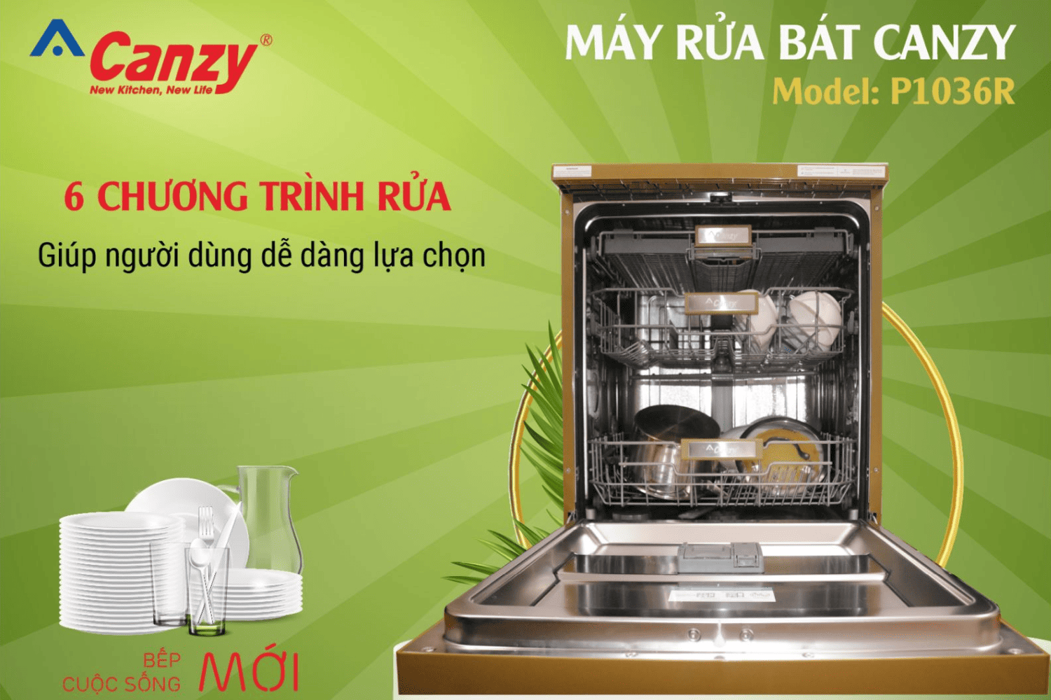 Máy rửa chén Canzy CZ-P1036R tích hợp 6 chương trình rửa riêng biệt