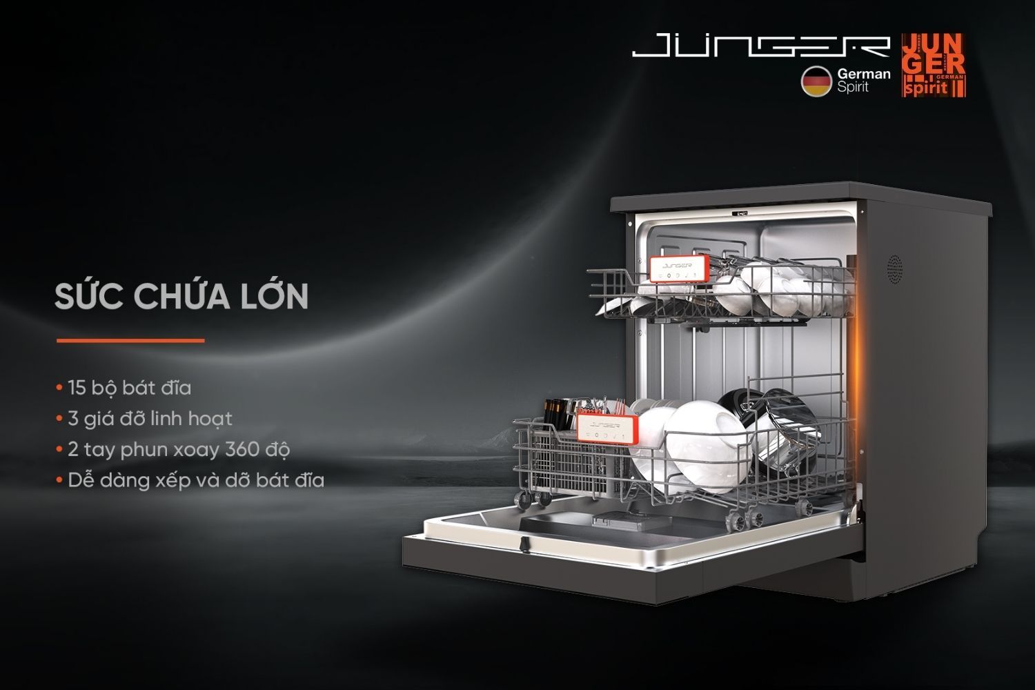 Máy rửa bát Junger - Sức chứa lớn, lắp đặt linh hoạt