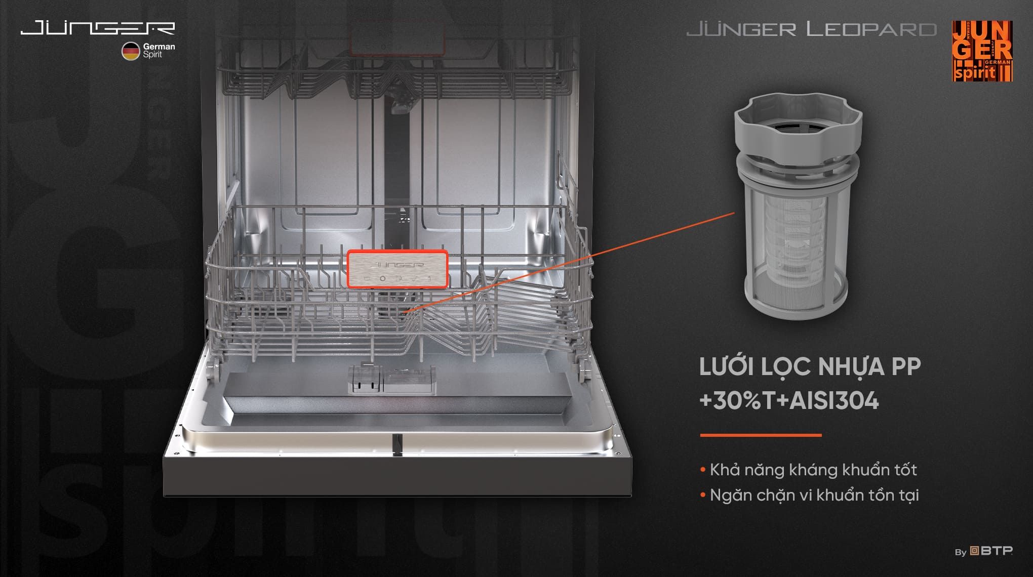 Lưới lọc làm bằng vật liệu PP+30%T+AISI304 kháng khuẩn cực tốt bảo vệ máy khỏi vi khuẩn ngay cả khi ngưng hoạt động trong thời gian dài.