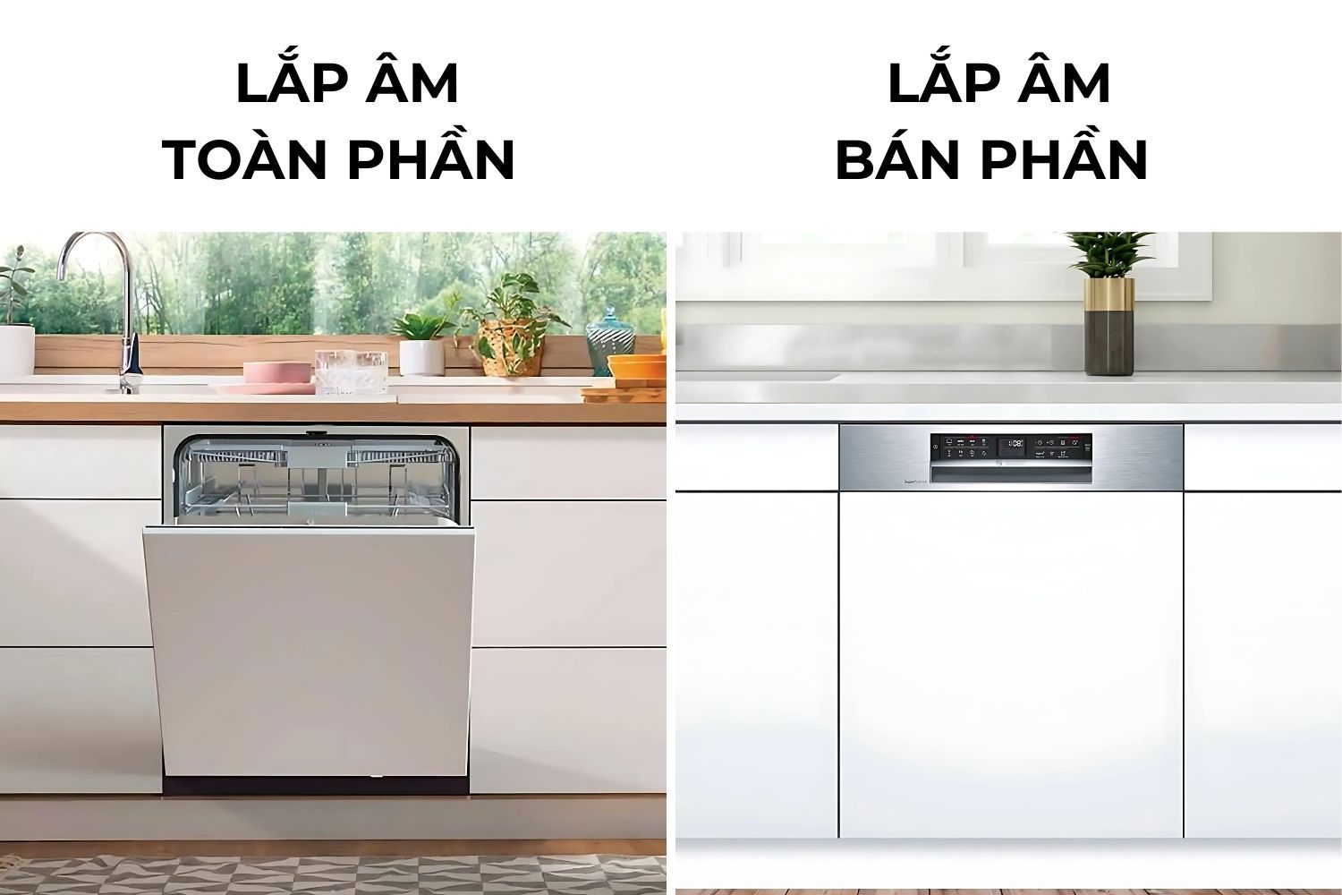 So sánh kiểu dáng lắp đặt bán phần và âm tủ toàn phần