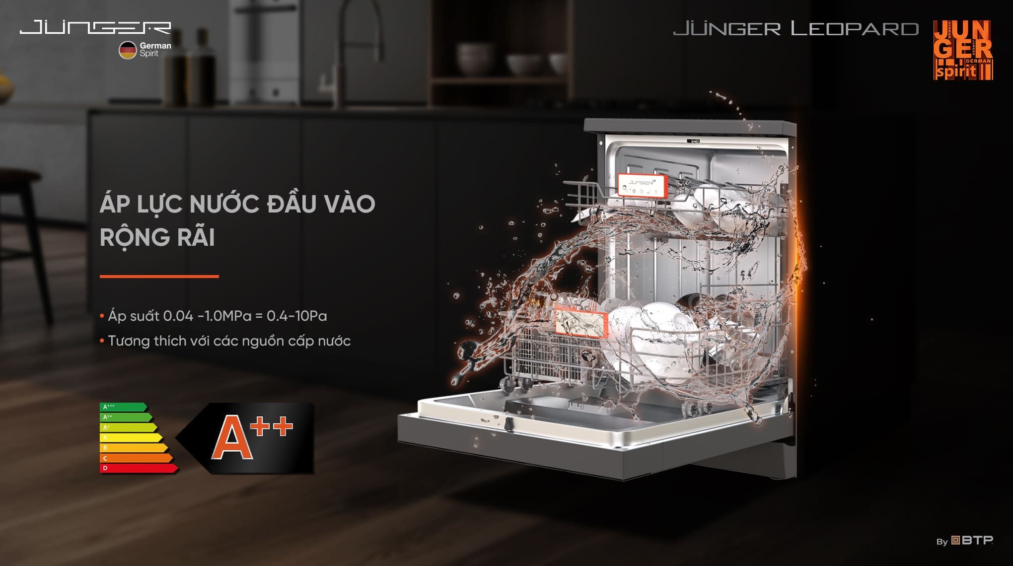 Hệ thống tay phun 360 độ hiện đại kết hợp áp lực nước đầu vào mạnh mẽ cho hiệu quả làm sạch mọi ngóc ngách