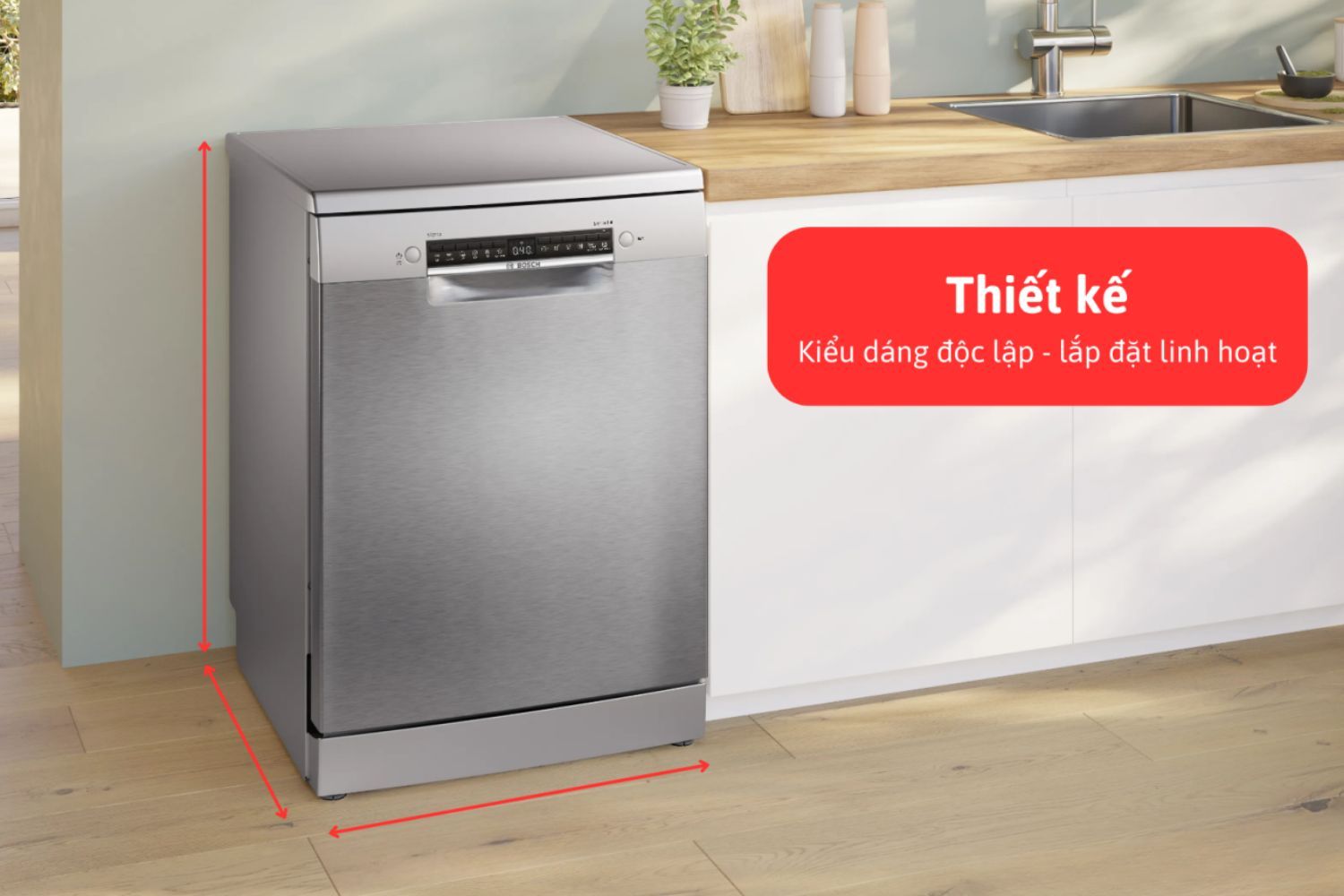 Máy rửa chén độc lập có kích thước tối ưu, lắp đặt linh hoạt