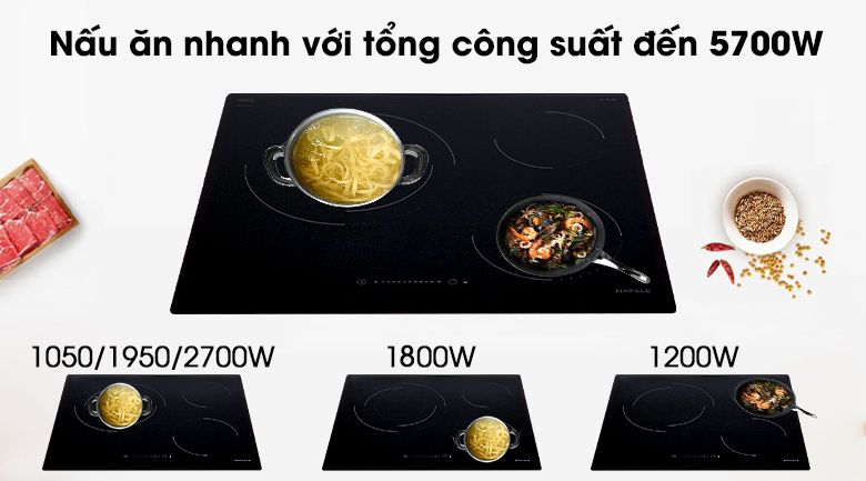 3 vùng nấu rộng rãi với công suất vượt trội