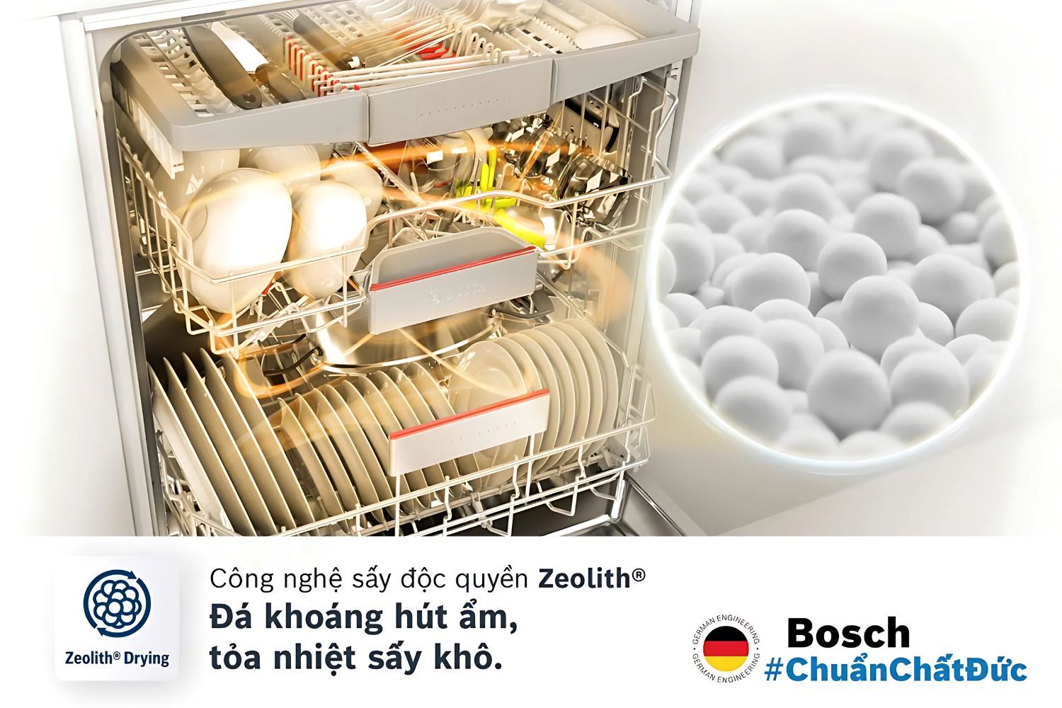 Máy rửa bát Bosch Series 8 sử dụng công nghệ sấy bằng đá khoáng độc quyền