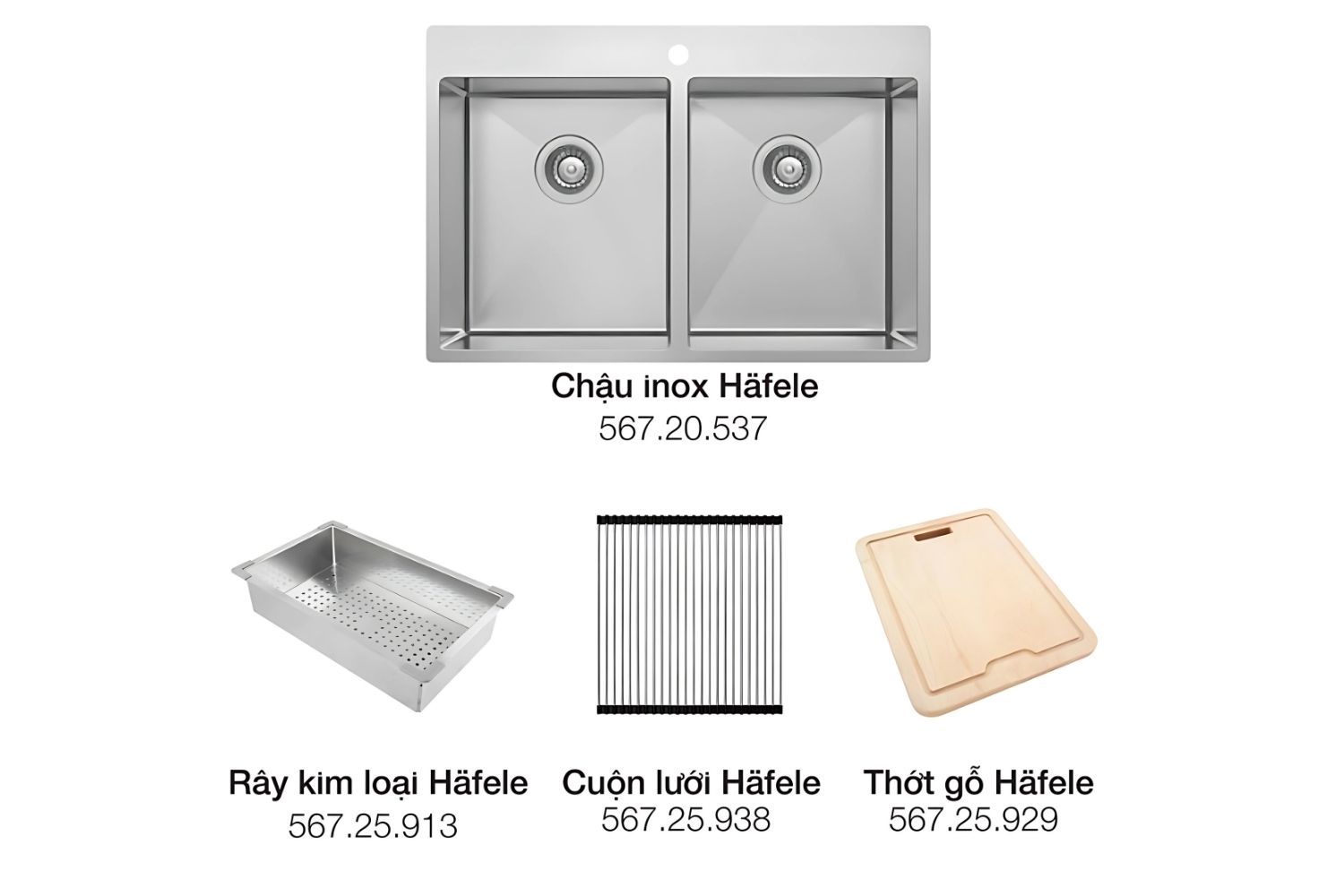 Bộ phụ kiện 3 món được thiết kế phù hợp với khu vực chậu rửa