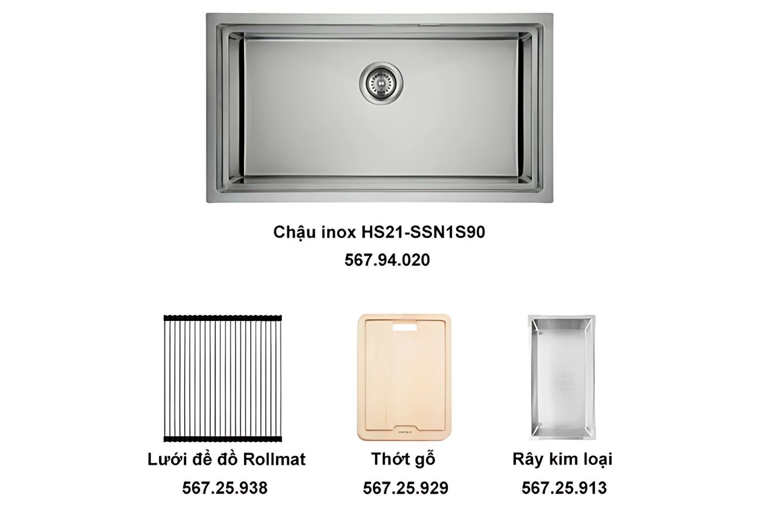 Hafele HS21-SSN1S90 567.94.029 là bộ sản phẩm gồm 1 hố và 3 phụ kiện cao cấp