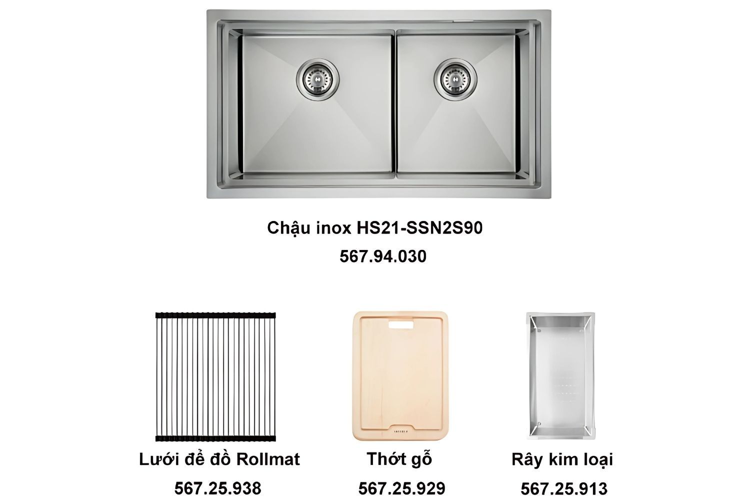 Chậu rửa bát Hafele HS21-SSN2S90 567.94.039 kèm bộ phụ kiện 3 món cao cấp