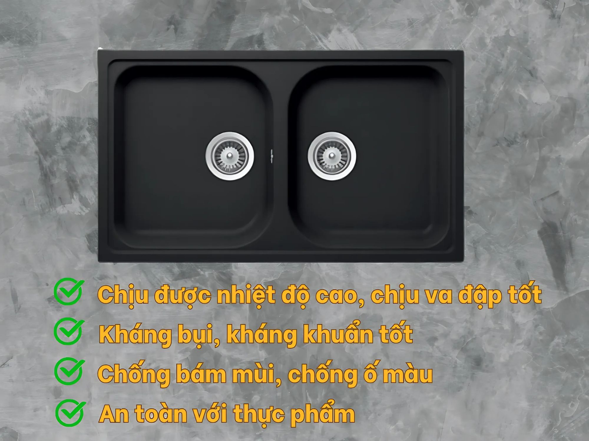 Chế tạo từ chất liệu đá kháng khuẩn, chống va đập hiệu quả