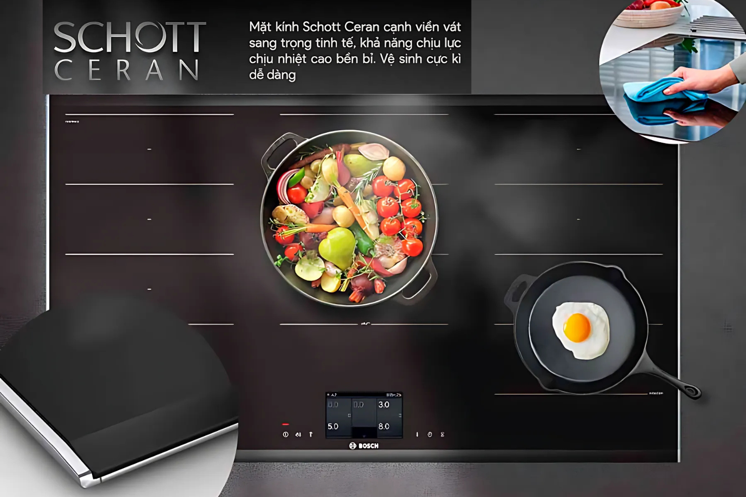 Mặt kính đen bóng Schott Ceran® chịu lực, chịu nhiệt cao