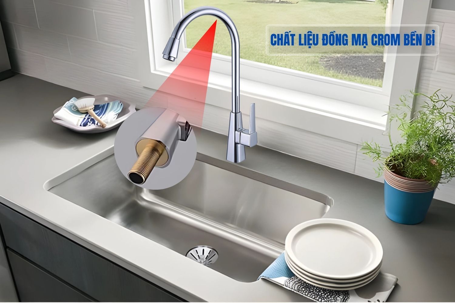 Vòi rửa bát Eurosun bằng đồng mạc crom bền bỉ