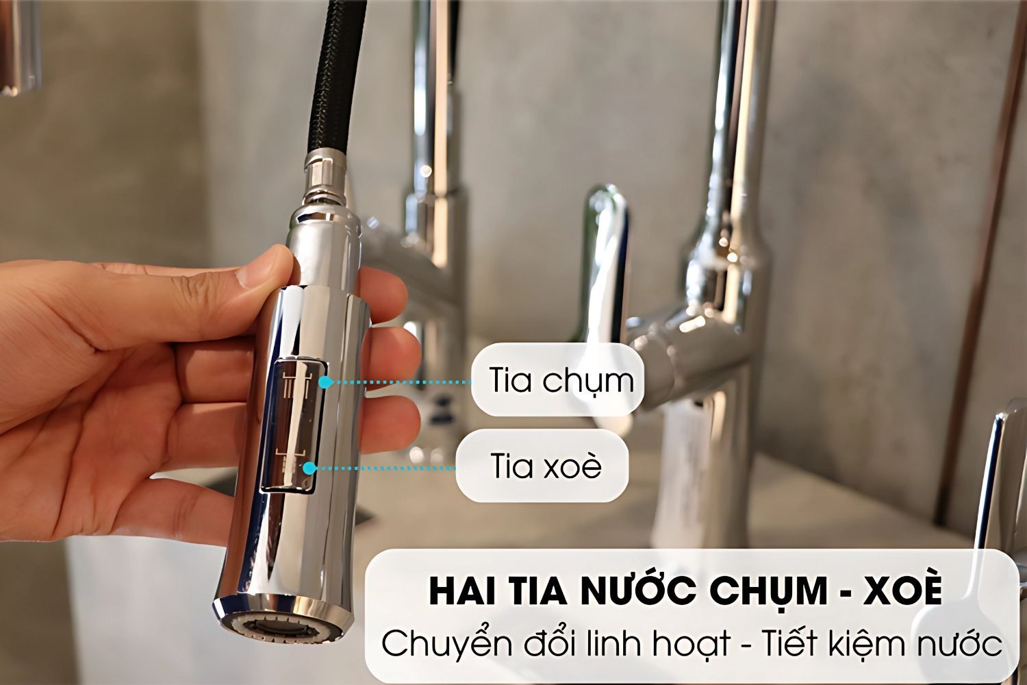 Vòi rửa bát Malloca có thể điều chỉnh chế độ chùm/xòe
