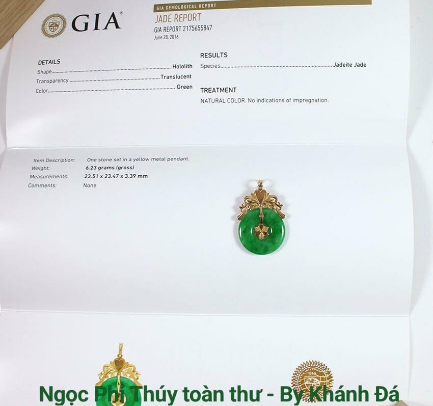 Phiếu kiểm định Ngọc Phỉ Thúy của GIA