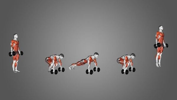 Mô tả động tác Burpee kết hợp 2 quả tạ đơn