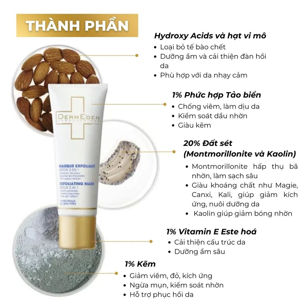 Mặt nạ tẩy tế bào chết Detox 2 in 1 DermEden Exfoliating Mask 50ml