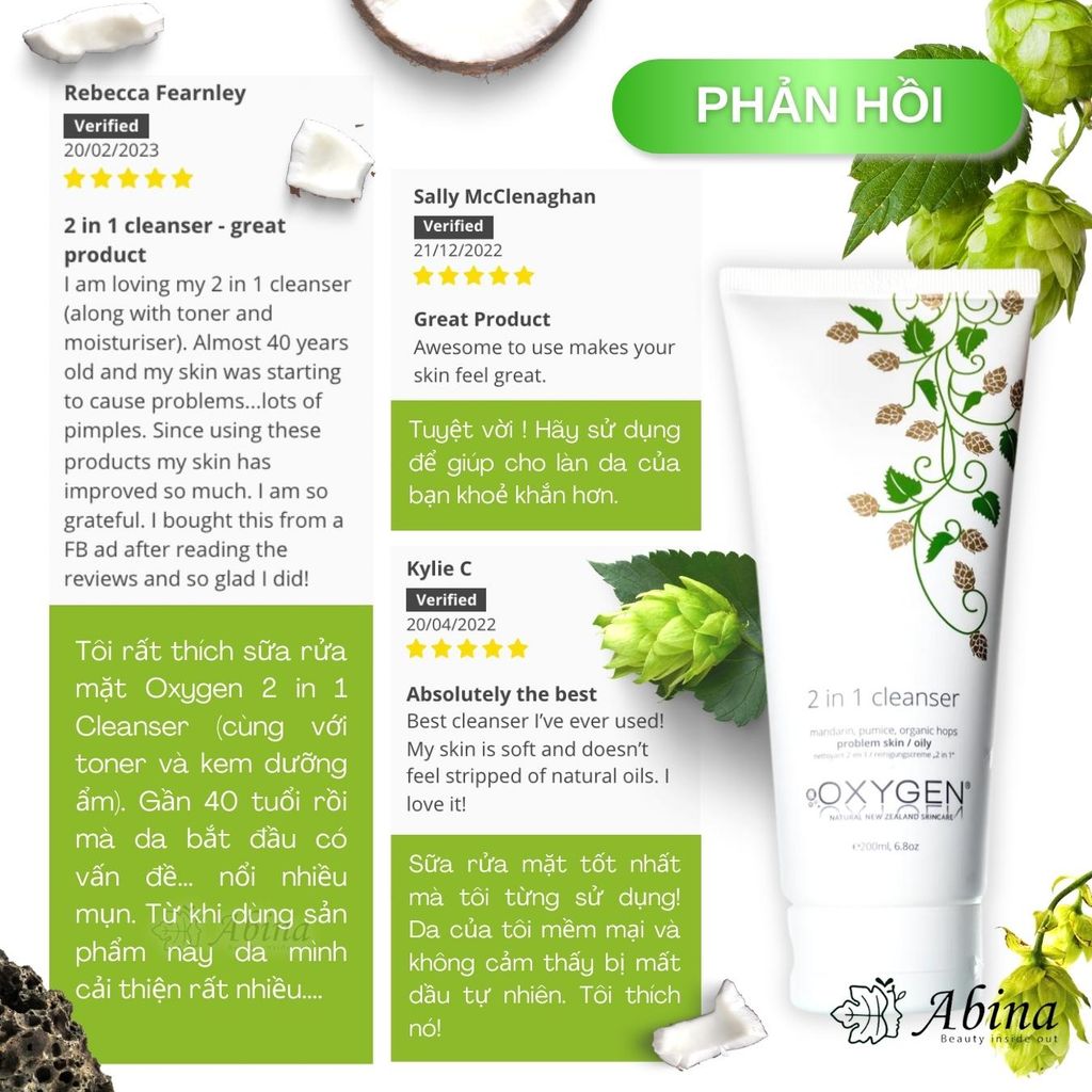 Sữa rửa mặt cho da dầu mụn và nhạy cảm OXYGEN 2 in 1 Cleanser