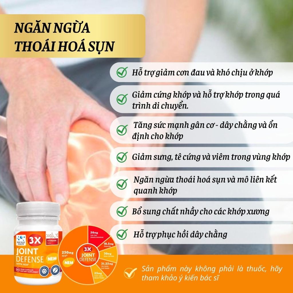 Viên uống bổ khớp, trị đau nhức xương khớp 3x Joint Defense with NEM