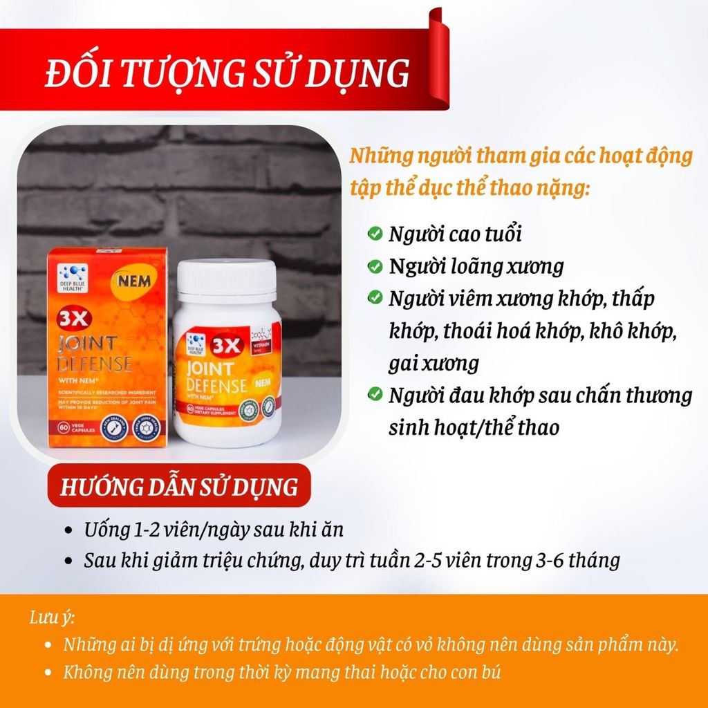 Viên uống bổ khớp, trị đau nhức xương khớp 3x Joint Defense with NEM