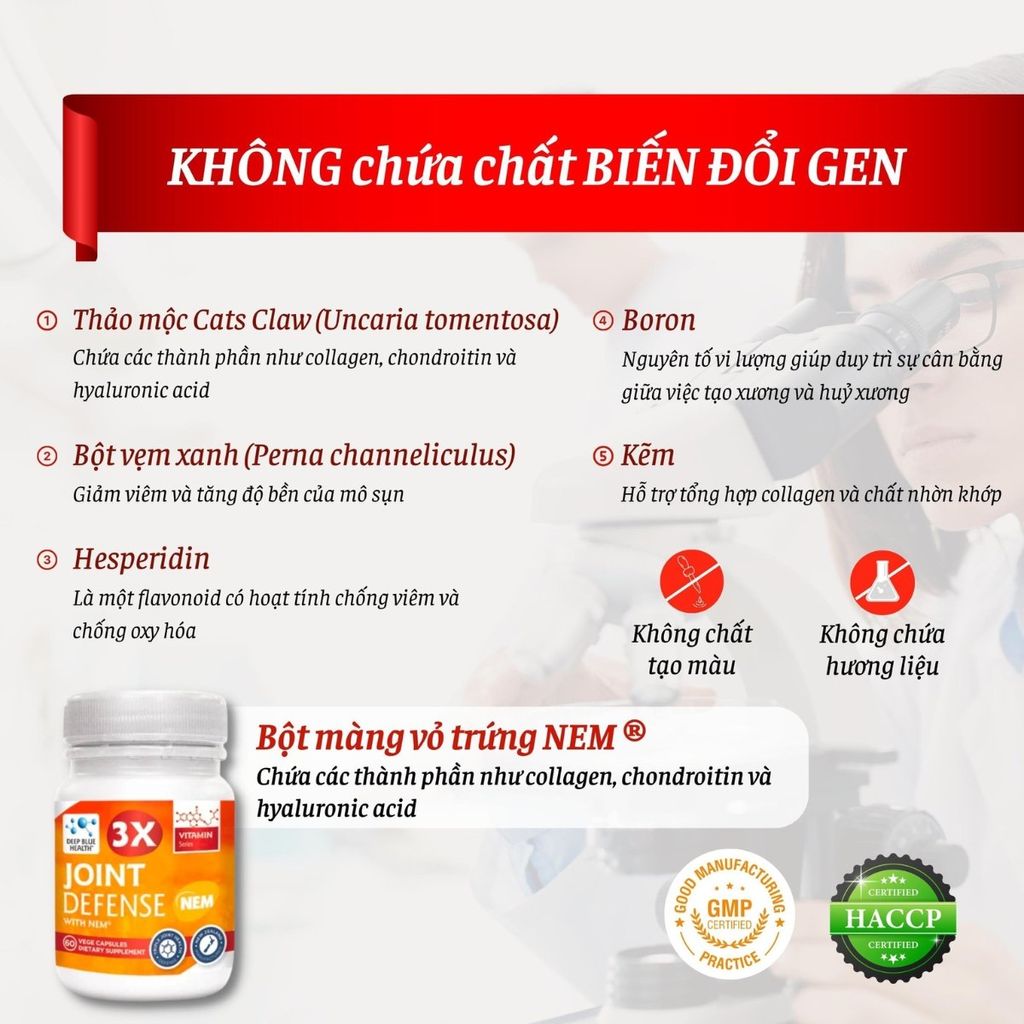 Viên uống bổ khớp, trị đau nhức xương khớp 3x Joint Defense with NEM