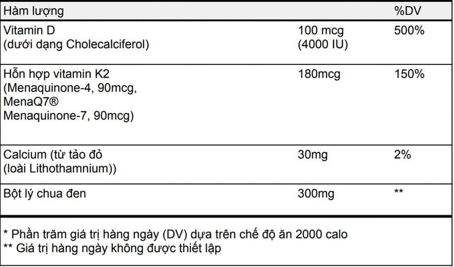 Thành phần viên uống bổ khớp, khỏe tim Vitamin D3+K2 XtendLife