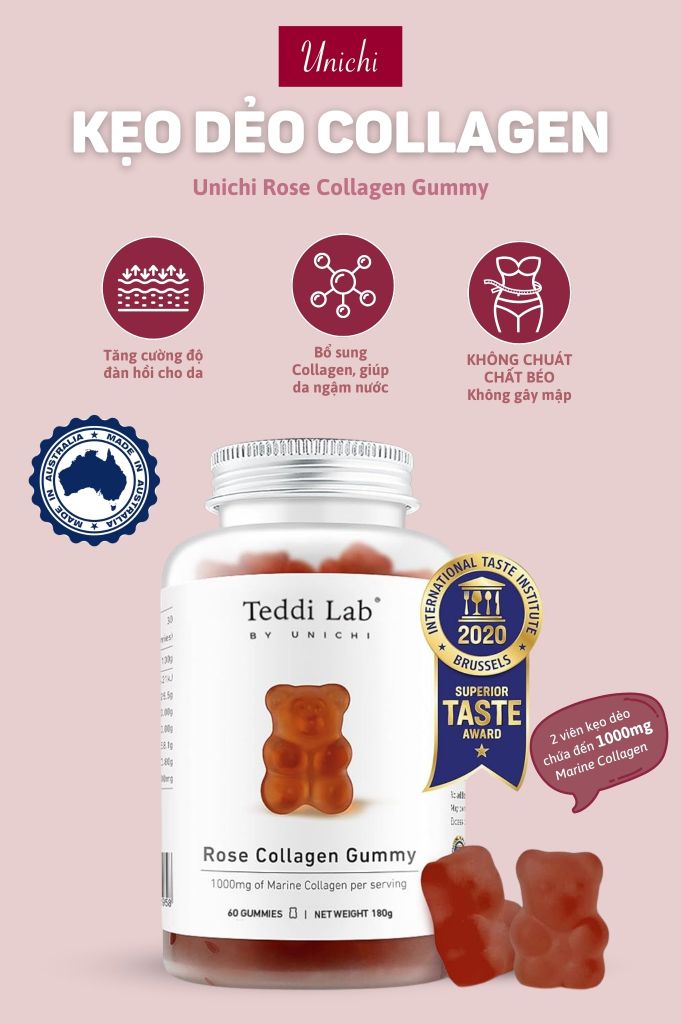 Kẹo Dẻo Bổ Sung Collagen Unichi Rose Collagen Gummy 60 Viên