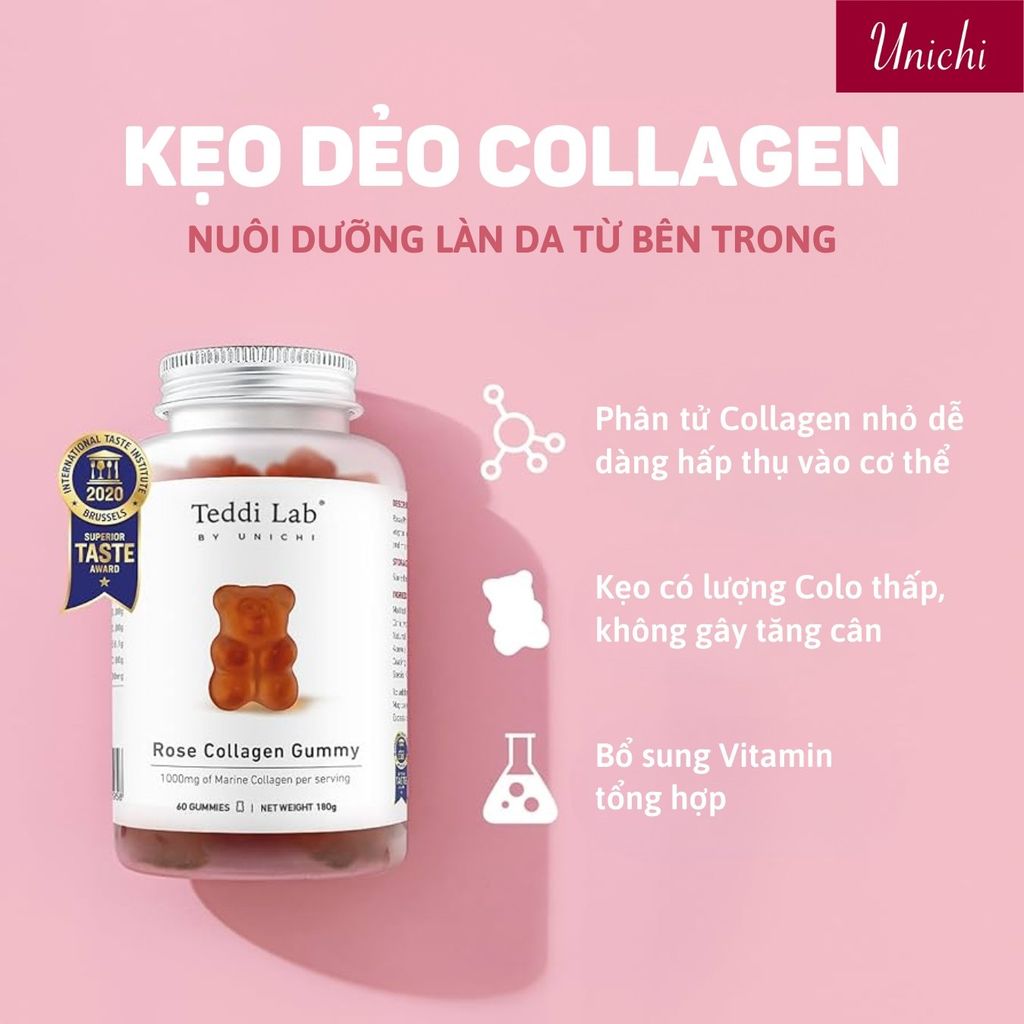 Kẹo Dẻo Bổ Sung Collagen Unichi Rose Collagen Gummy 60 Viên