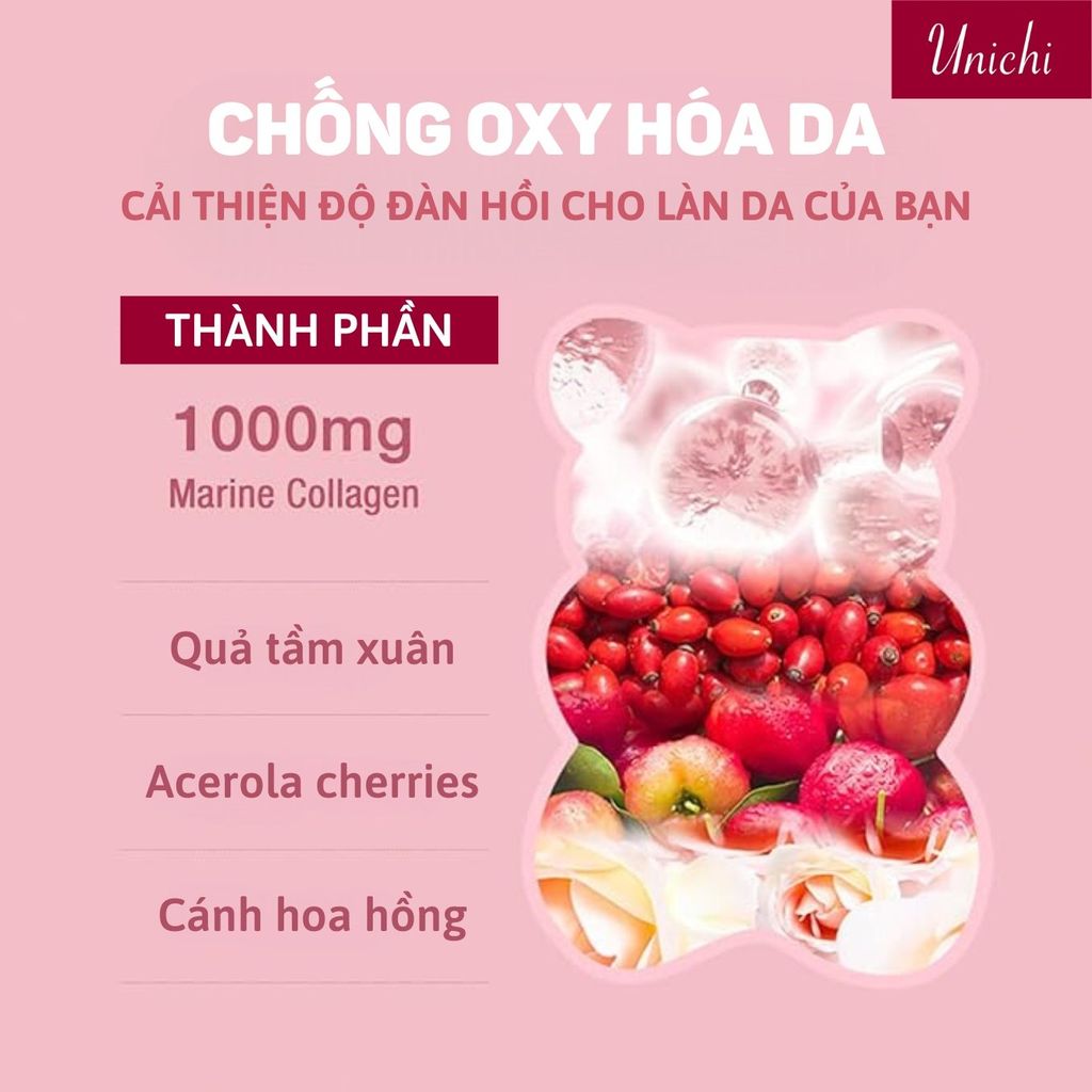 Kẹo Dẻo Bổ Sung Collagen Unichi Rose Collagen Gummy 60 Viên