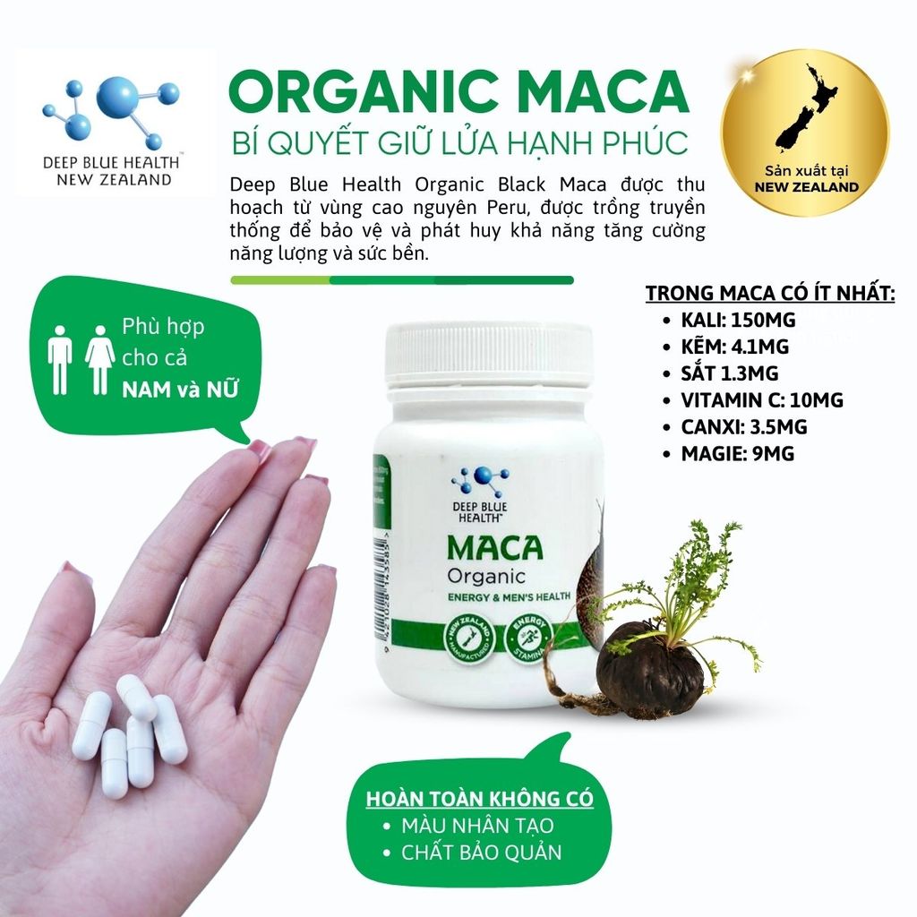 Viên uống tăng cường sinh lý, hỗ trợ nội tiết Deep Blue Health Organic Maca