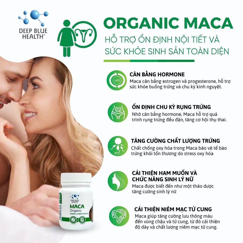 Viên uống tăng cường sinh lý, hỗ trợ nội tiết Deep Blue Health Organic Maca