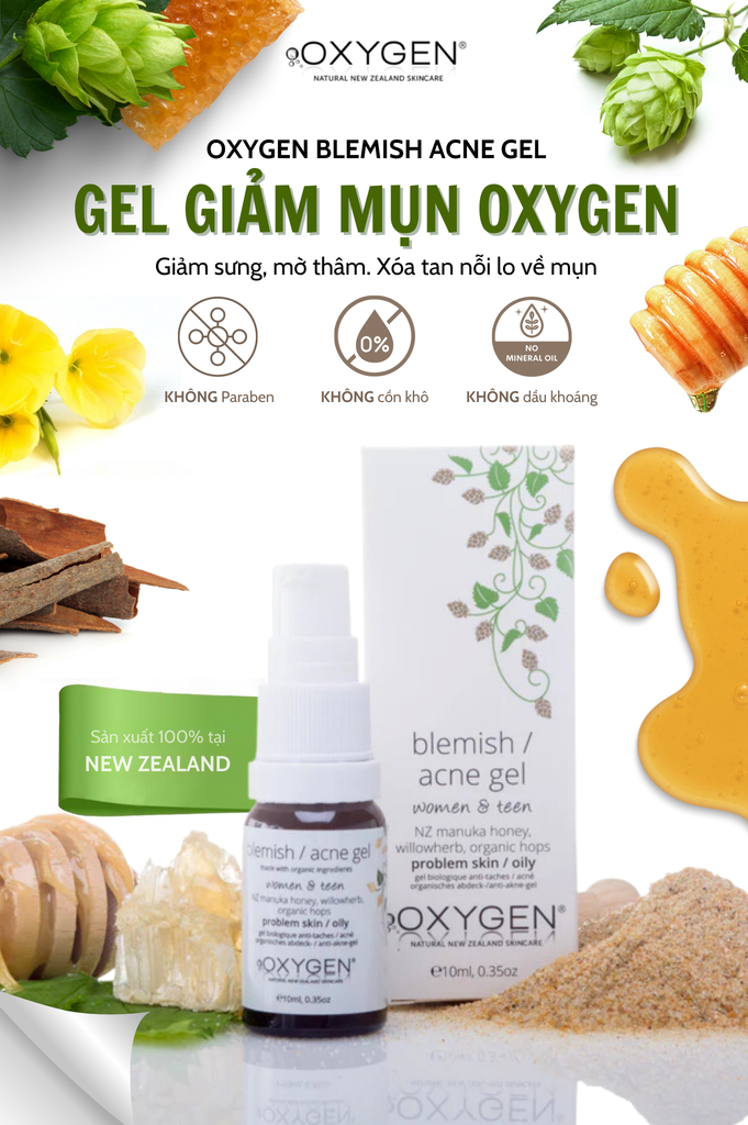 Gel giảm mụn mờ thâm OXYGEN Blemish Acne Gel 10ml – Dr Chubby