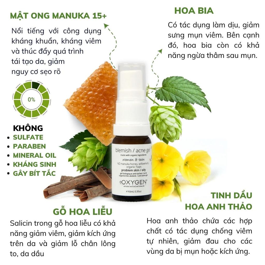 Gel giảm mụn mờ thâm OXYGEN Blemish Acne Gel 10ml – Dr Chubby