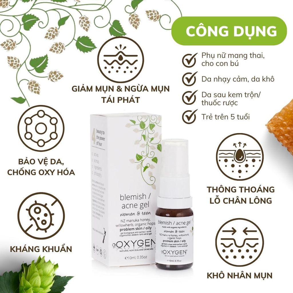 Gel giảm mụn mờ thâm OXYGEN Blemish Acne Gel 10ml – Dr Chubby