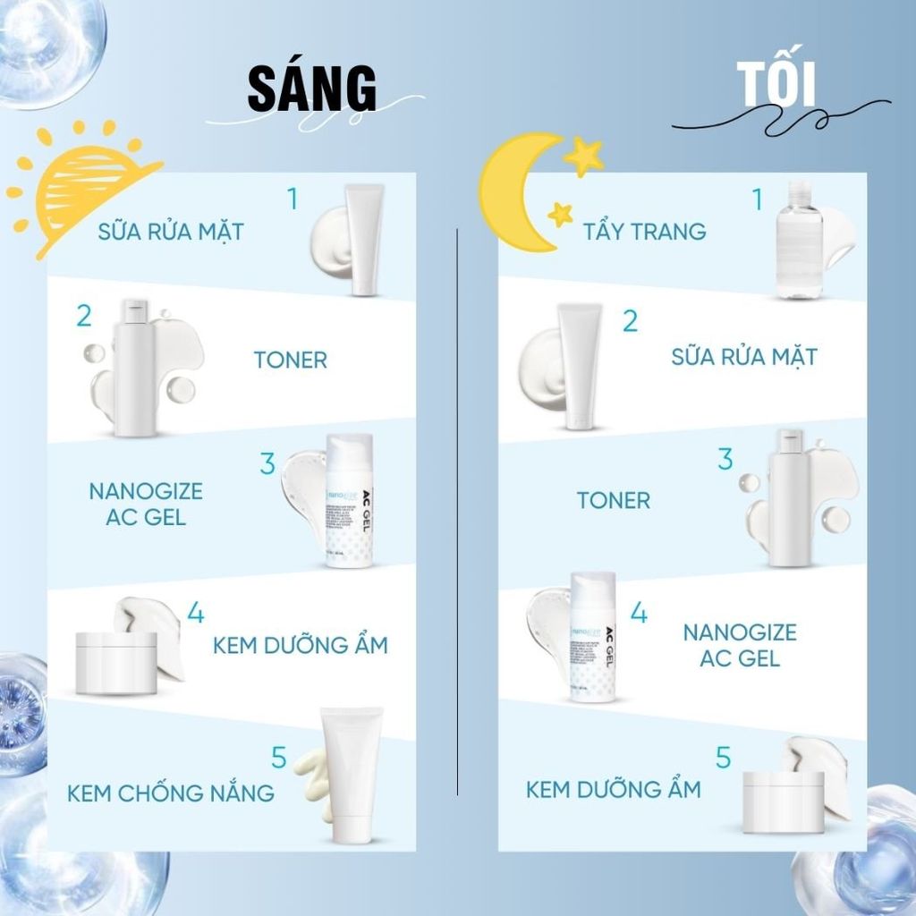 Routine sáng tối gợi ý AC gel nhà Nanogize