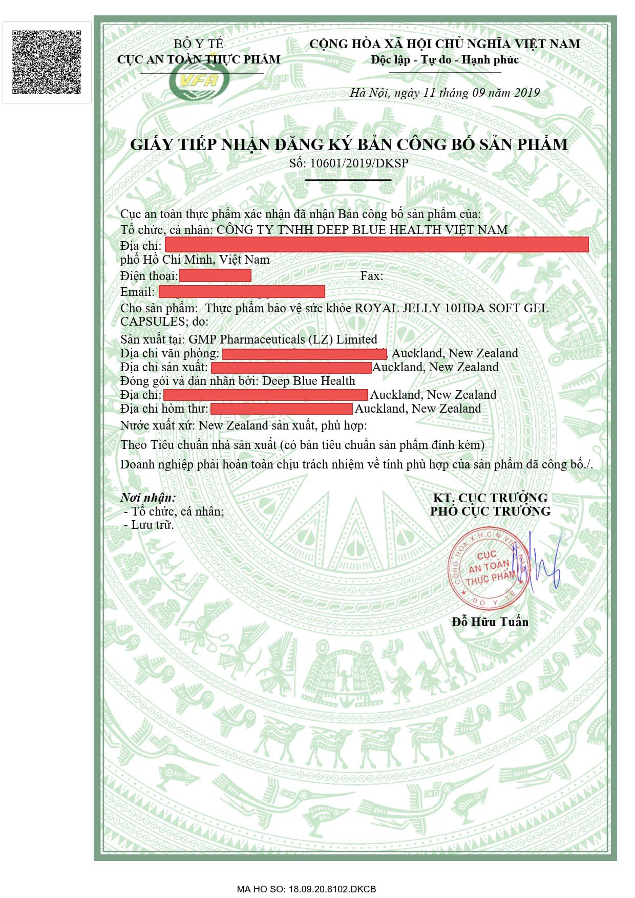Sữa ong chúa giấy công bố