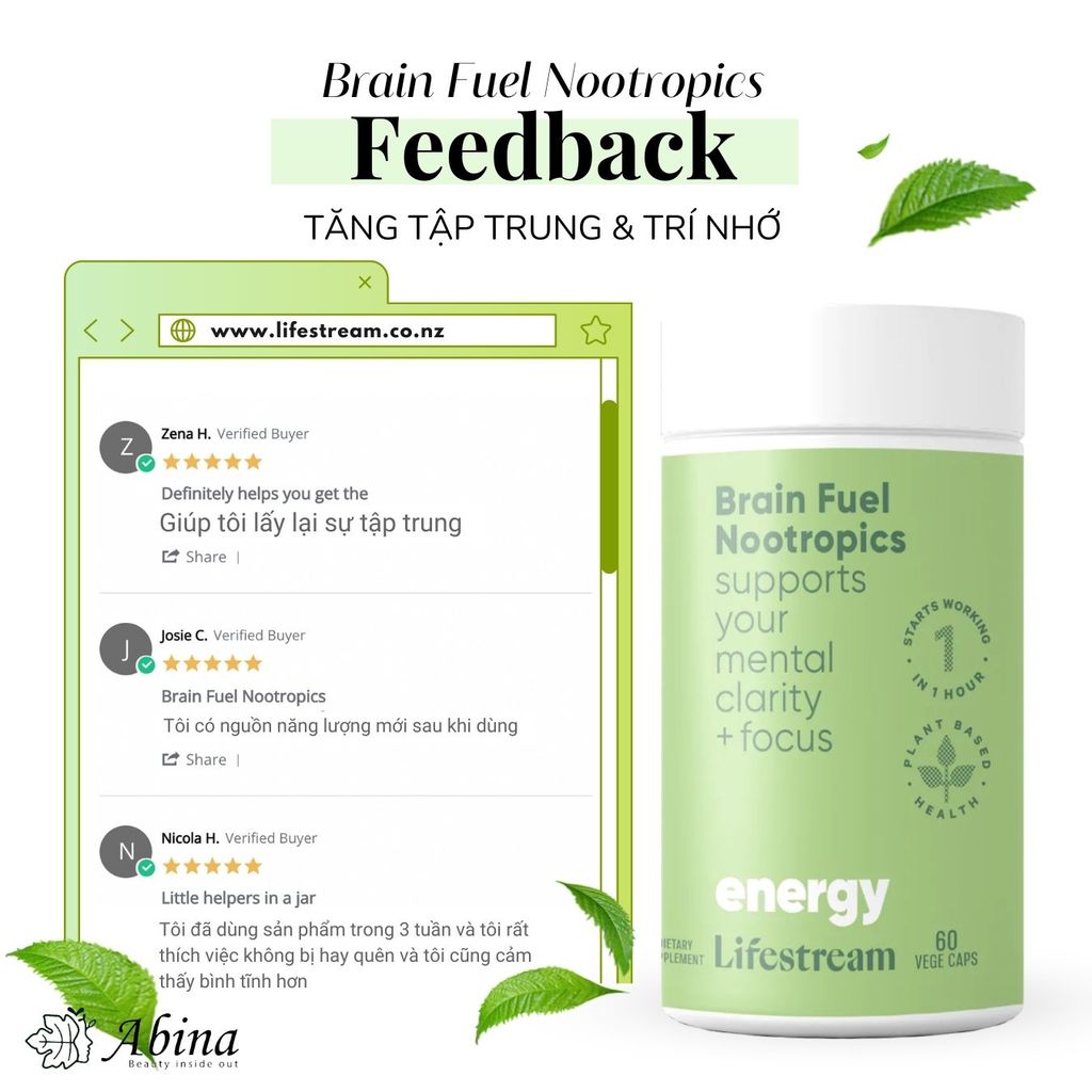 Viên uống tăng cường tập trung, tỉnh táo và năng lượng Lifestream Brain Fuel Nootropics