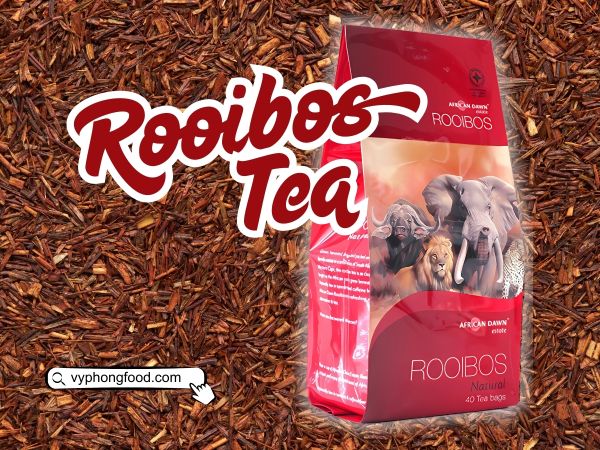A steaming cup of premium South African Rooibos tea with its rich amber hue, showcasing the natural herbal aroma and antioxidant benefits of this caffeine-free beverage.