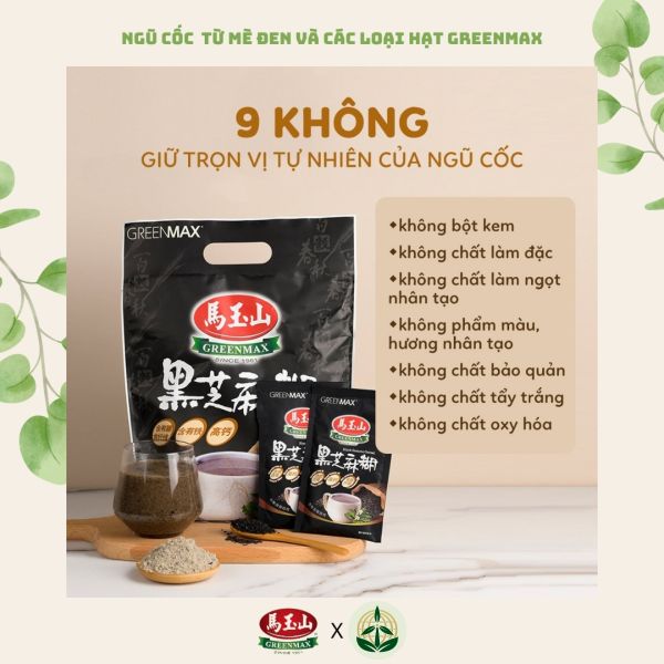 Greenmax Taiwan Black Sesame Cereal – nutritious grain powder made from black sesame and mixed whole grains, healthy no-sugar cereal drink imported by Vy Phong Food