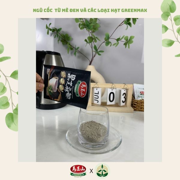 Greenmax Taiwan Black Sesame Cereal – nutritious grain powder made from black sesame and mixed whole grains, healthy no-sugar cereal drink imported by Vy Phong Food