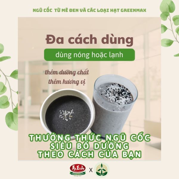 Greenmax Taiwan Black Sesame Cereal – nutritious grain powder made from black sesame and mixed whole grains, healthy no-sugar cereal drink imported by Vy Phong Food