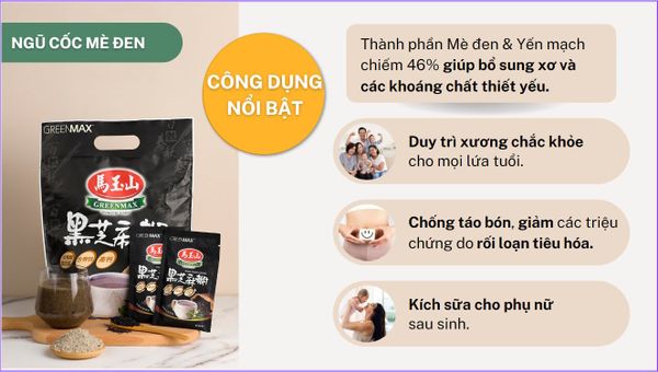 Bột ngũ cốc mè đen và các loại hạt Greenmax Đài Loan.