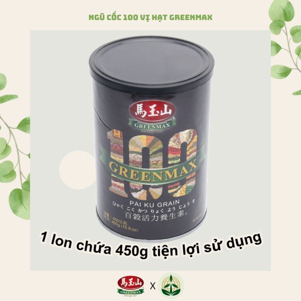 Bột ngũ cốc dinh dưỡng cao cấp 100 vị hạt Pai Ku Grain Greenmax Đài Loan lon 450g nhập khẩu chính ngạch