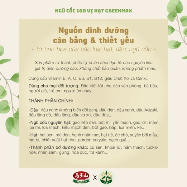 Bột ngũ cốc dinh dưỡng cao cấp 100 vị hạt Pai Ku Grain Greenmax Đài Loan lon 450g nhập khẩu chính ngạch