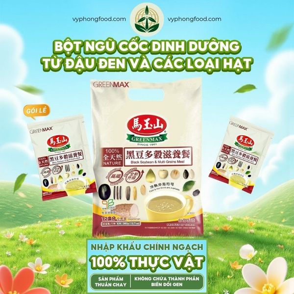 Bột ngũ cốc dinh dưỡng từ đậu đen và các loại hạt Greenmax Đài Loan tốt cho tim mạch, tiêu hóa và sắc đẹp.