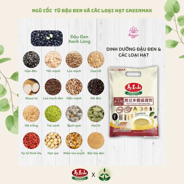 Bột ngũ cốc dinh dưỡng từ đậu đen và các loại hạt Greenmax Đài Loan tốt cho tim mạch, tiêu hóa và sắc đẹp.
