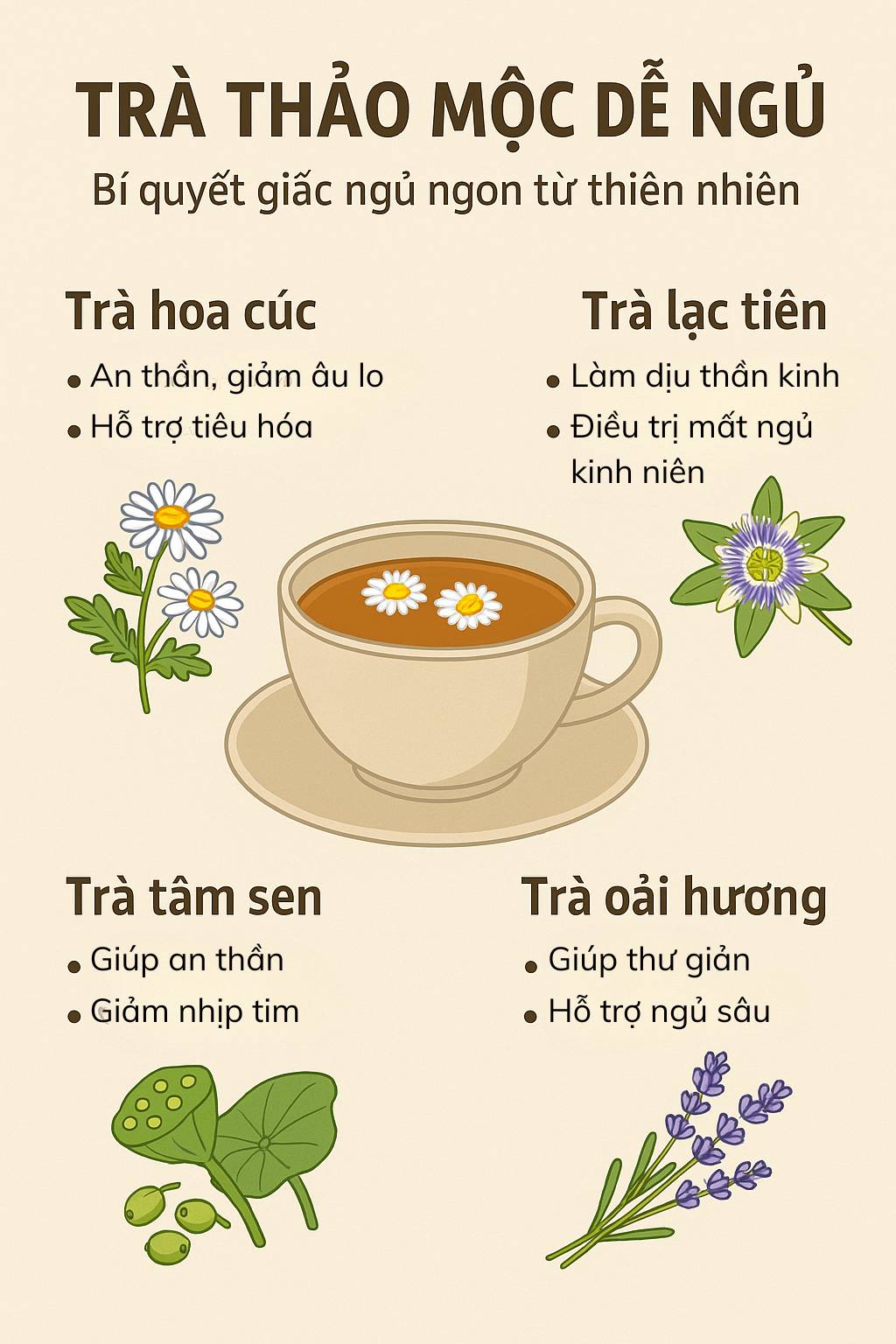Trà thảo mộc dễ ngủ herbal tea for better sleep