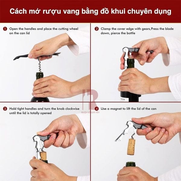 Cách mở, khui nút chai rượu vang bằng đồ khui chuyên dụng