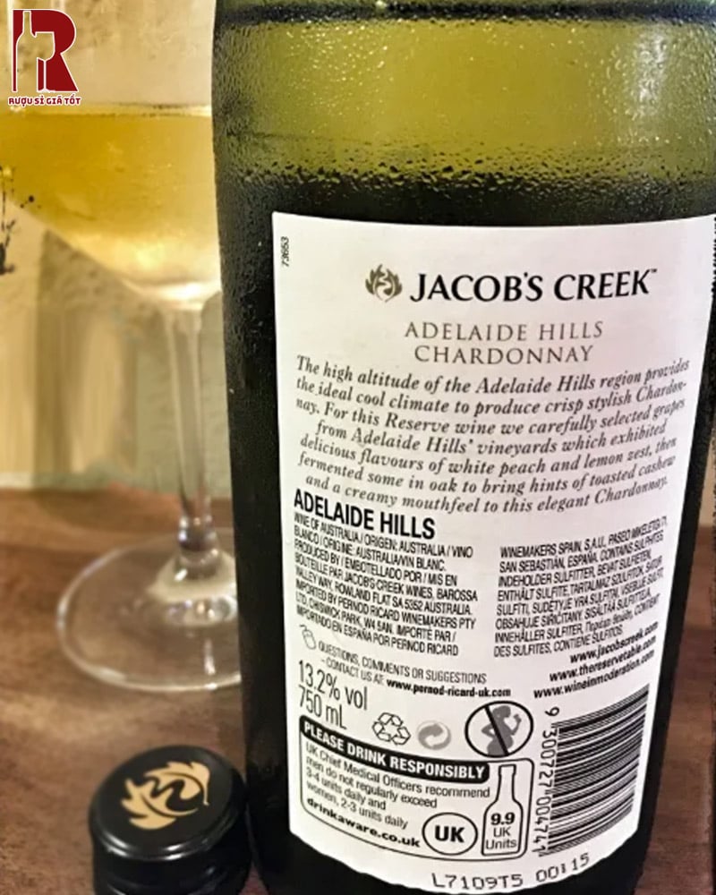 Jacob's Creek Reserve Adelaide Hills Chardonnay mang đến vị rượu sống động và phong cách hiện đại