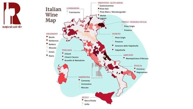 Vùng sản phẩm rượu vang Ý ở đâu?