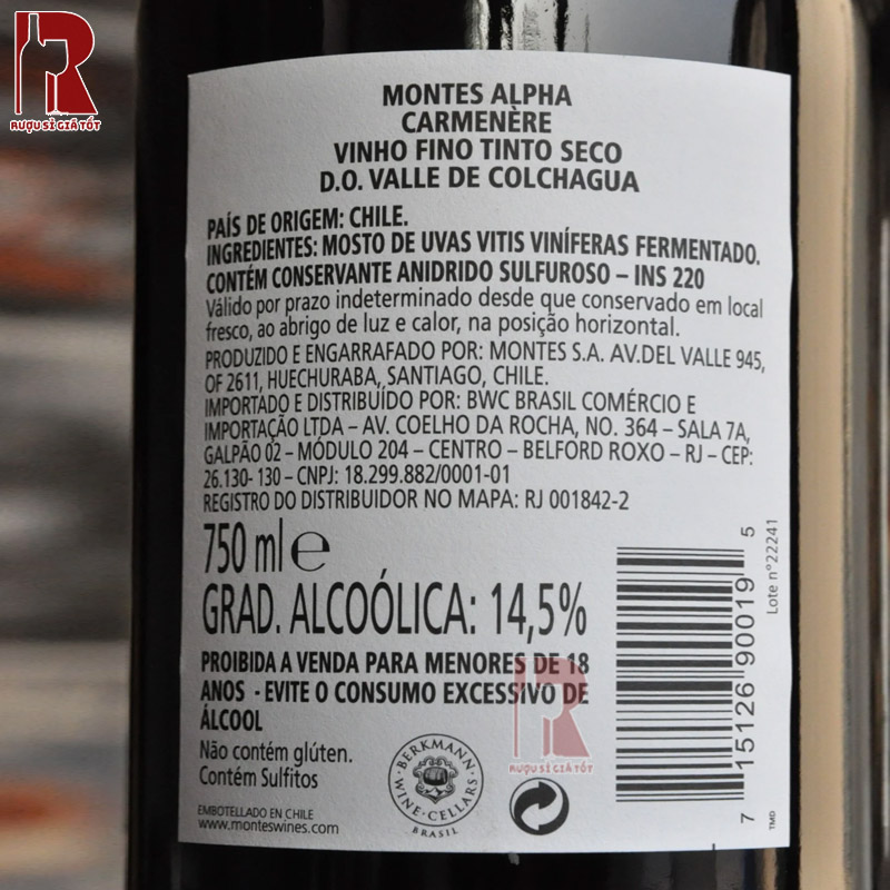 Vang Montes Alpha Carmenere đậm đà và mượt mà